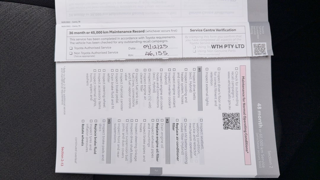 2024 Toyota Camry Ascent, Automatic, 50694 km, Service History