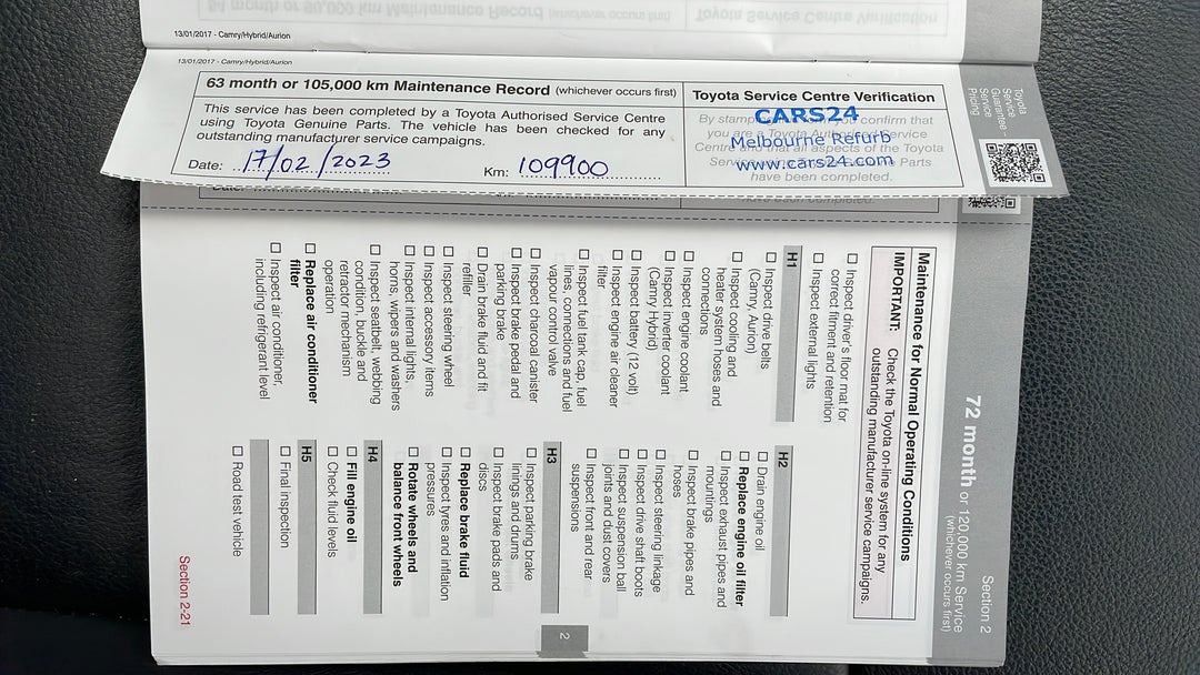 2017 Toyota Camry Atara Sl, Automatic, 109904 km, Service History