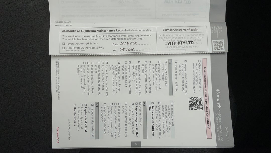 2022 Toyota Camry Ascent, Automatic, 67234 km, Service History