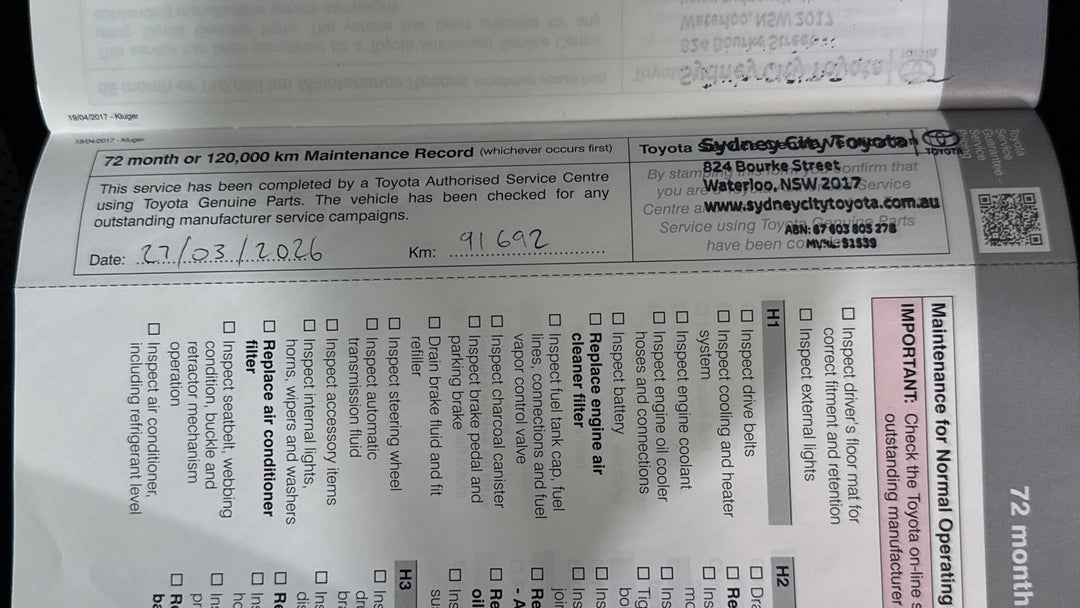 2018 Toyota Kluger Gxl (4x4), Automatic, 92363 km, Service History