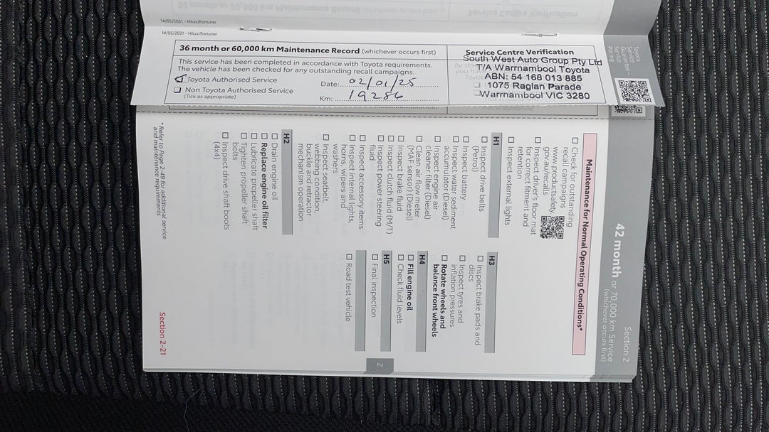 2021 Toyota Hilux Workmate (4x2), Automatic, 20233 km, Service History