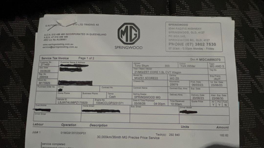 2023 MG Zst Core, Automatic, 25727 km, Service History