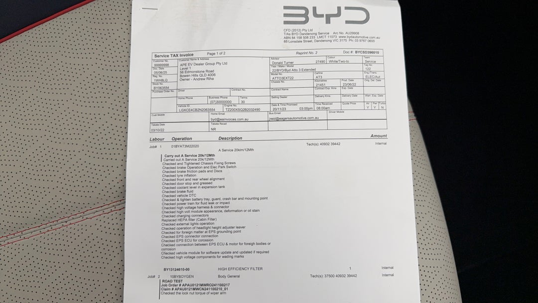 2022 Byd Atto 3 Extended Range, Automatic, 35261 km, Service History