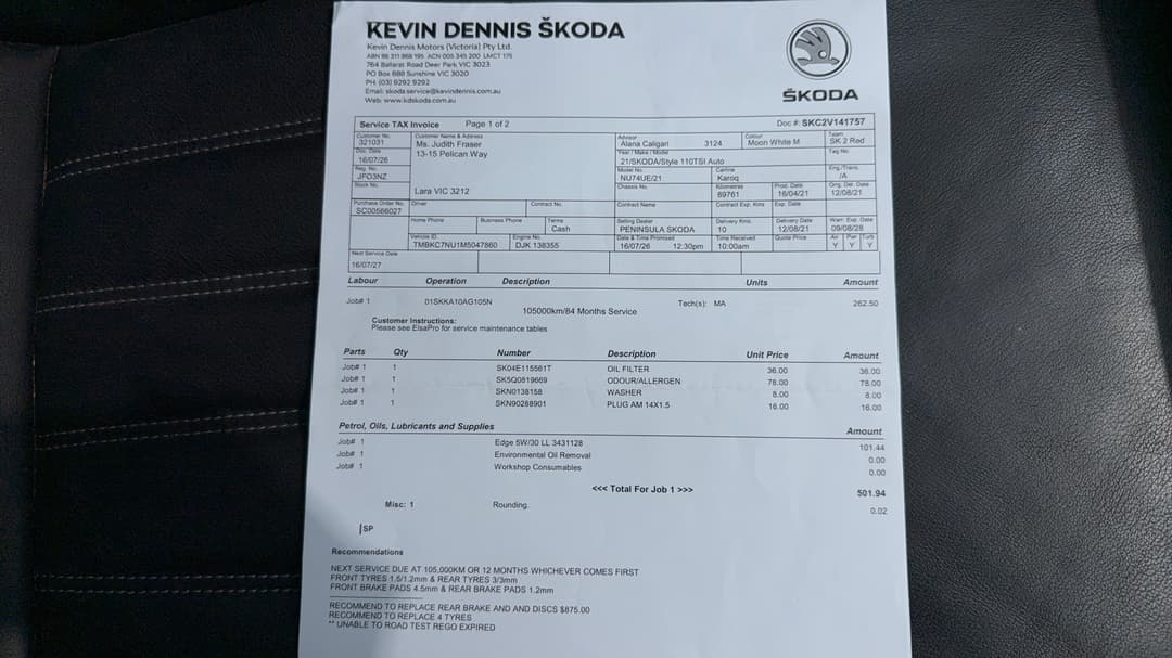 2021 SKODA Karoq 110tsi, Automatic, 90521 km, Service History