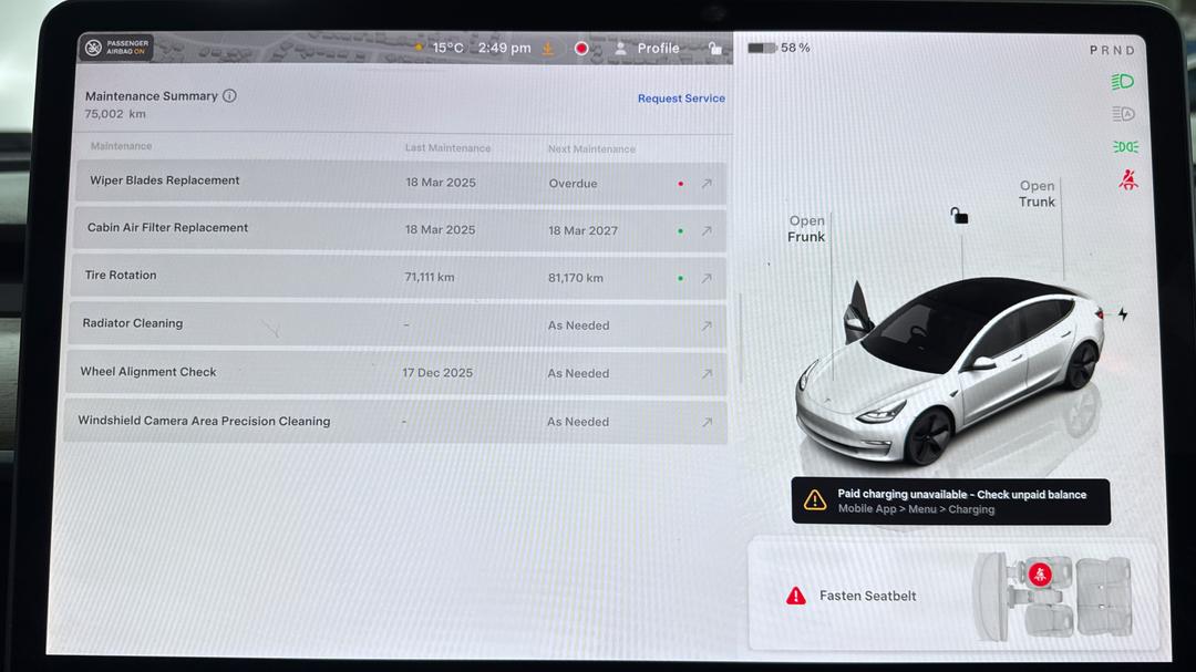 2023 Tesla Model 3 Long Range, Automatic, 75002 km, Service History
