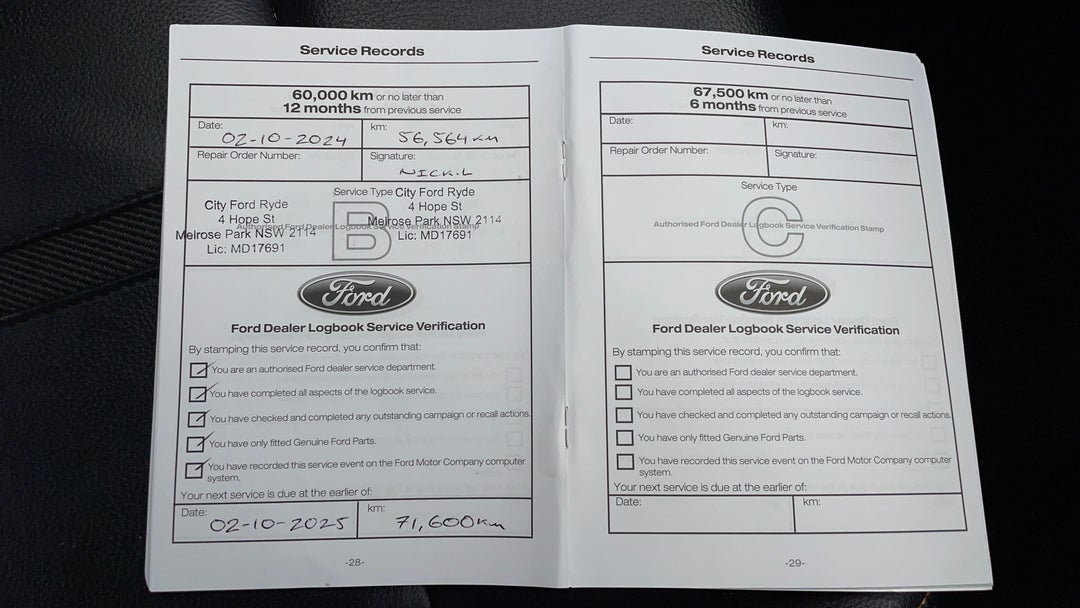 2020 Ford Ranger Wildtrak 2.0 (4x4), Automatic, 63129 km, Service History