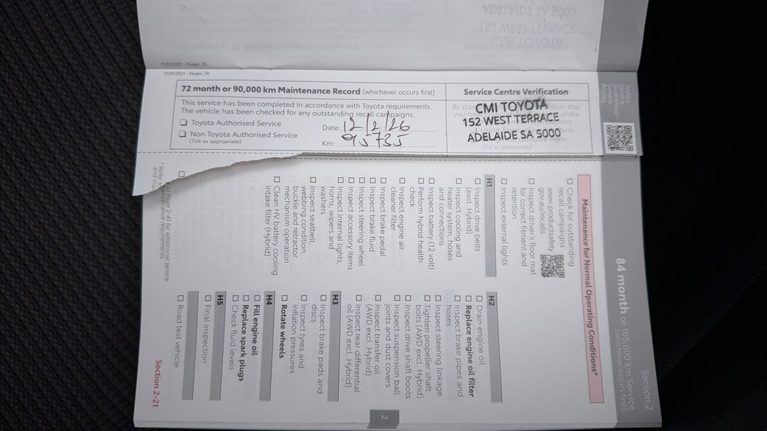 2022 Toyota Kluger Gx Hybrid AWD, Automatic, 96751 km, Service History