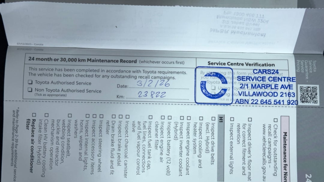 2024 Toyota Corolla Ascent Sport + Conv Pk Hybrid, Automatic, 23831 km, Service History