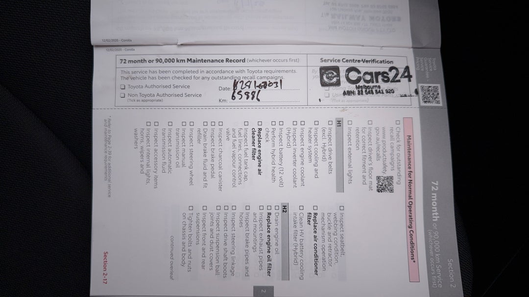 2020 Toyota Corolla Ascent Sport, Automatic, 65887 km, Service History
