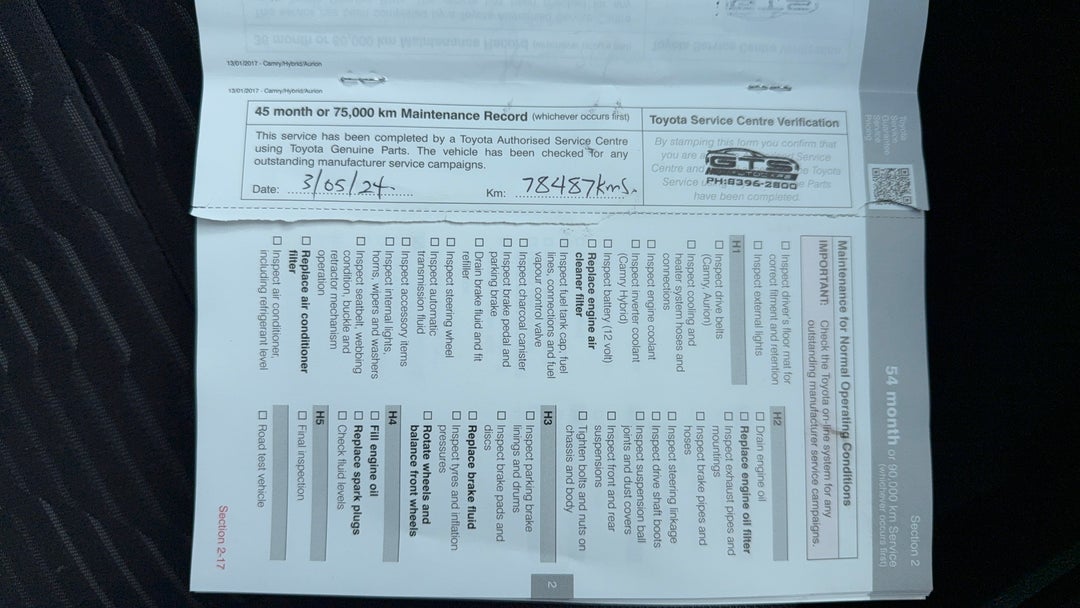 2017 Toyota Camry Altise, Automatic, 86225 km, Service History