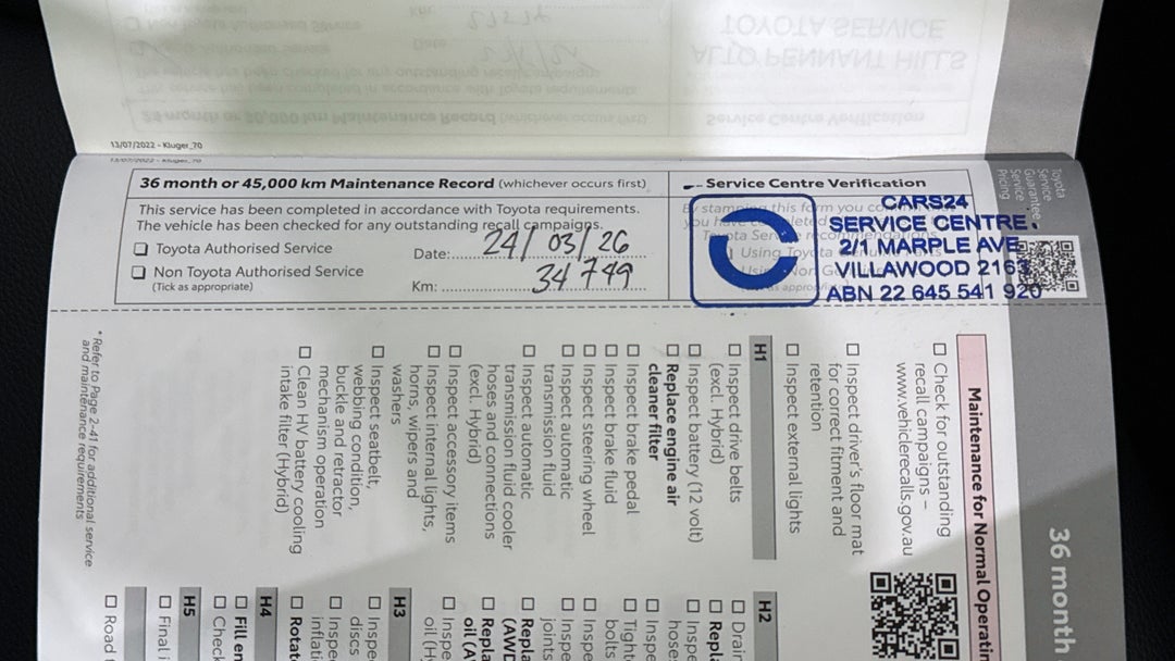 2022 Toyota Kluger Gxl Hybrid AWD, Automatic, 34771 km, Service History