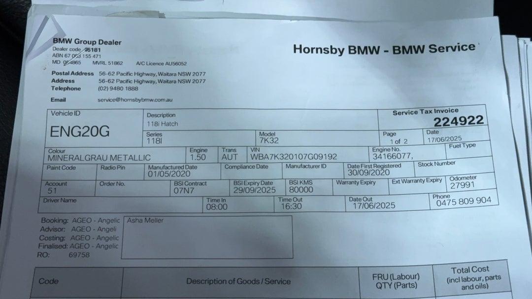 2020 BMW 1 18i M Sport, Automatic, 33346 km, Service History