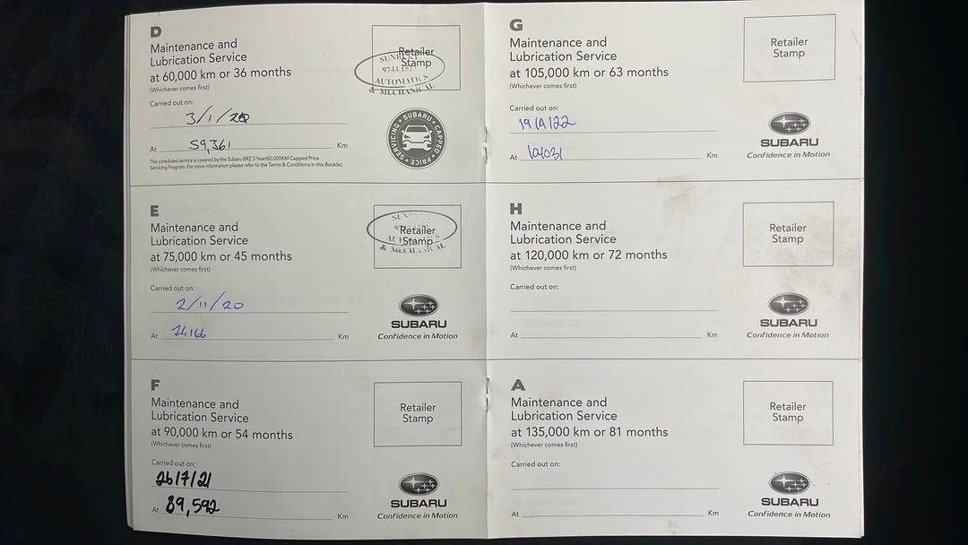 2016 Subaru Brz Premium, Automatic, 104942 km, Service History