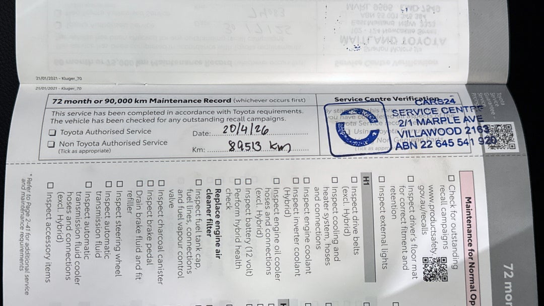 2021 Toyota Kluger Gxl Hybrid AWD, Automatic, 89513 km, Service History