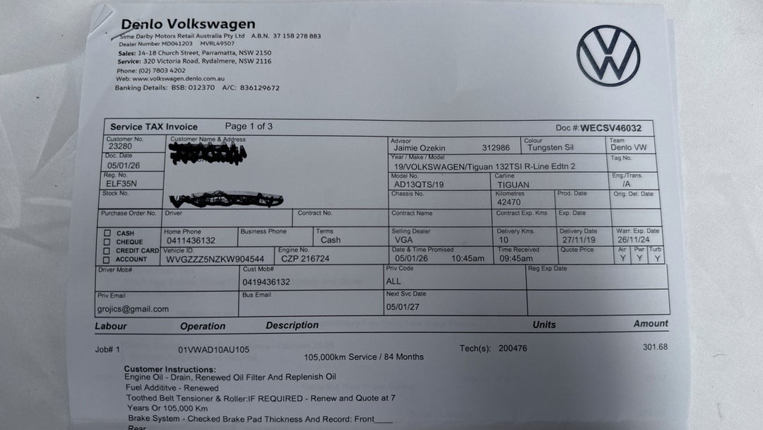 2019 Volkswagen Tiguan 132 Tsi R-line Edition, Automatic, 44280 km, Service History