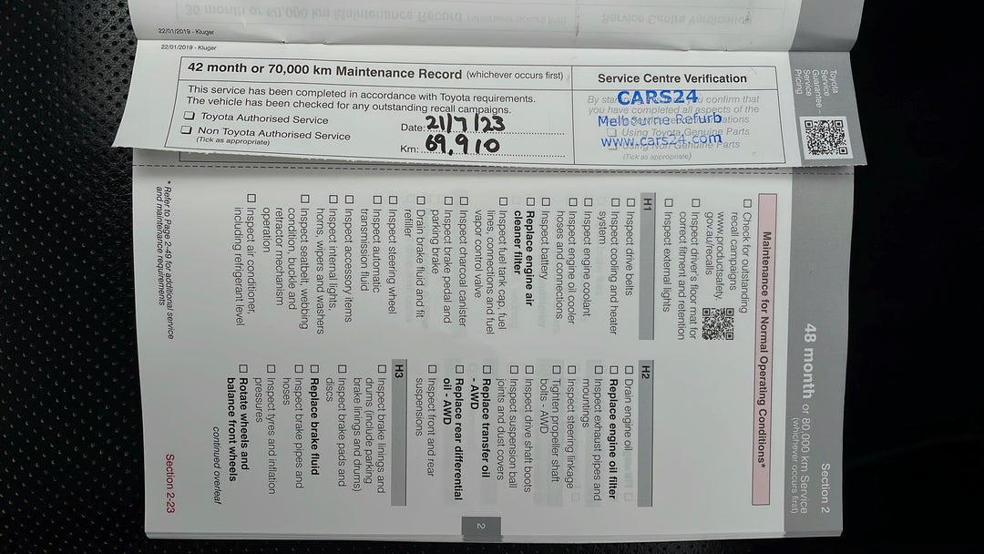 2019 Toyota Kluger Gxl (4x2), Automatic, 69919 km, Service History
