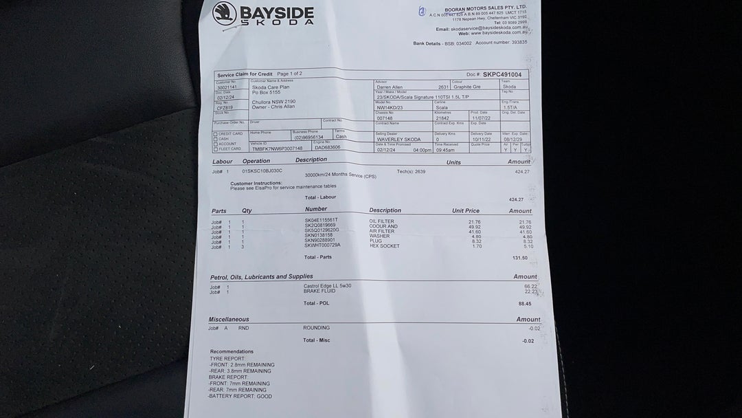2022 SKODA Scala Signature 110tsi, Automatic, 25496 km, Service History