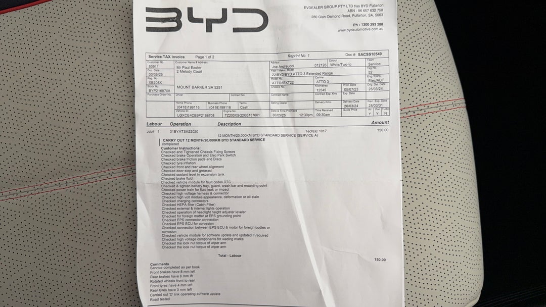 2023 Byd Atto 3 Extended Range, Automatic, 19166 km, Service History