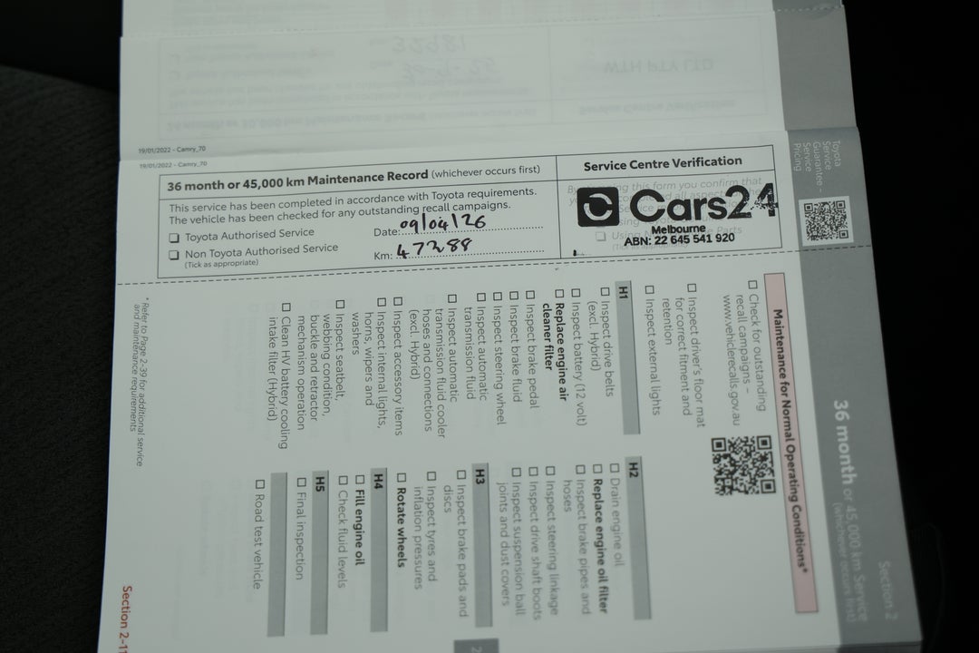 2024 Toyota Camry Ascent, Automatic, 47289 km, Service History