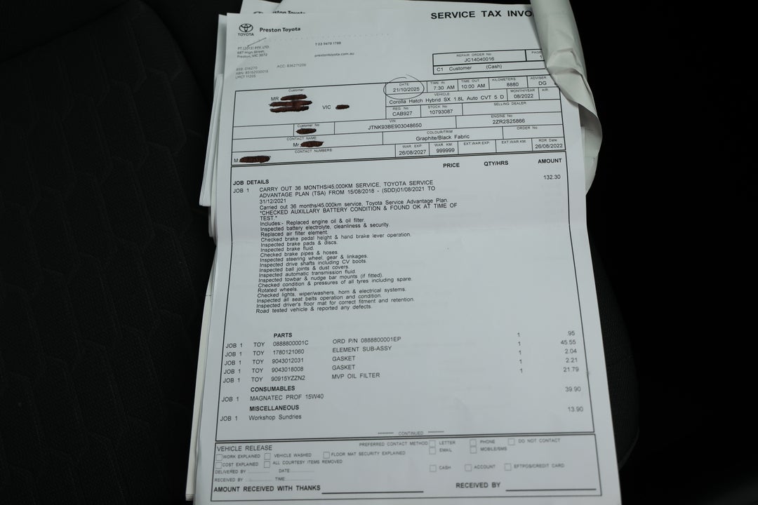 2022 Toyota Corolla Sx Hybrid, Automatic, 10831 km, Service History