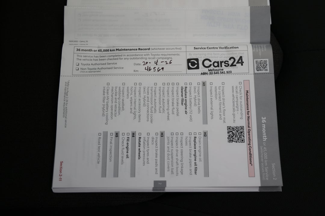 2024 Toyota Camry Ascent, Automatic, 46570 km, Service History