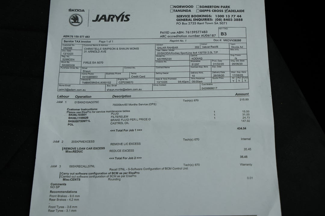 2020 SKODA Kodiaq 132tsi Sportline, Automatic, 57332 km, Service History