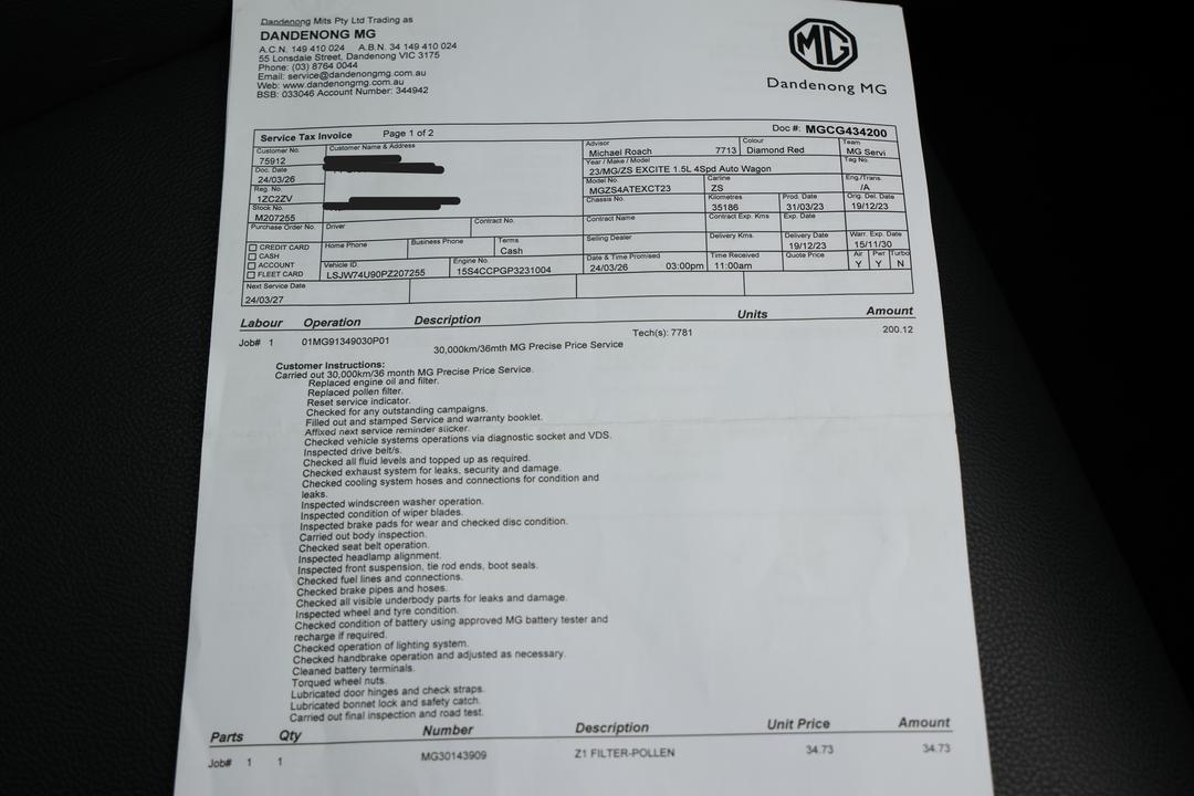 2023 MG ZS Excite, Automatic, 37439 km, Service History