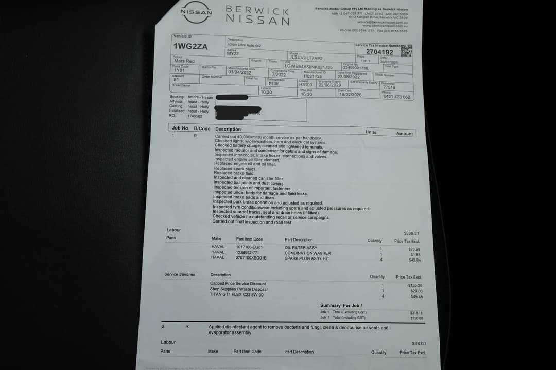 2022 GWM Haval Jolion Ultra, Automatic, 29418 km, Service History