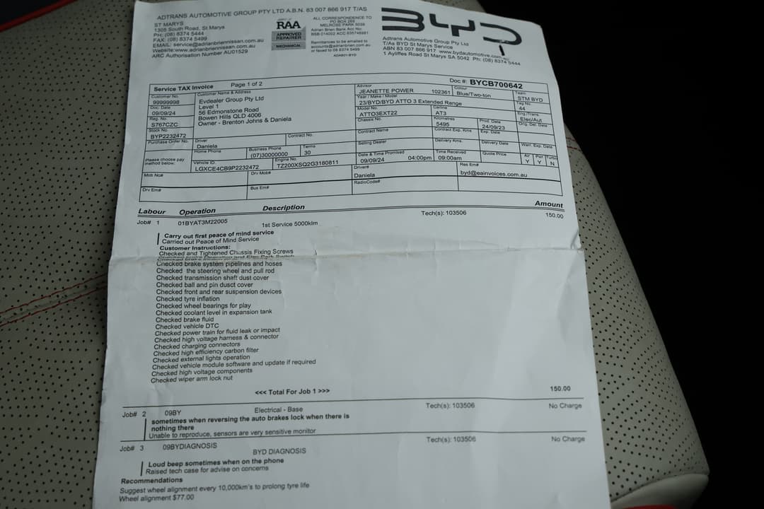 2023 Byd Atto 3 Extended Range, Automatic, 15041 km, Service History