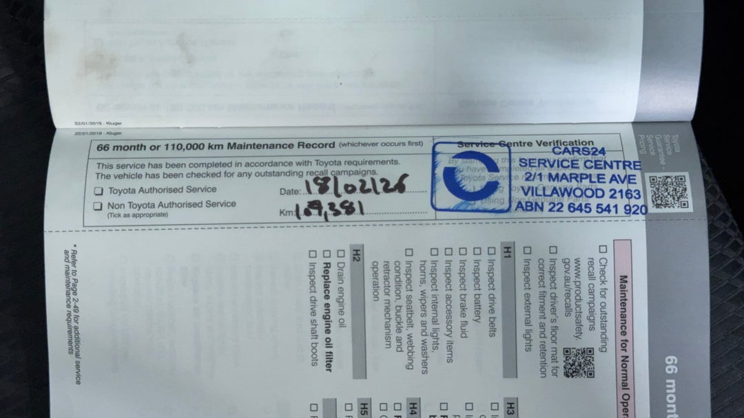2019 Toyota Kluger Gx (4x2), Automatic, 107402 km, Service History