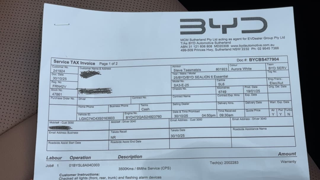 2025 Byd Sealion 6 Essential, Automatic, 27441 km, Service History