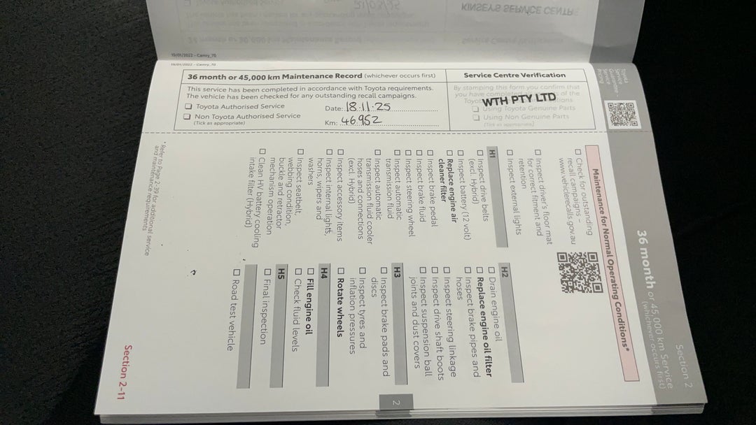 2023 Toyota Camry Ascent, Automatic, 54631 km, Service History