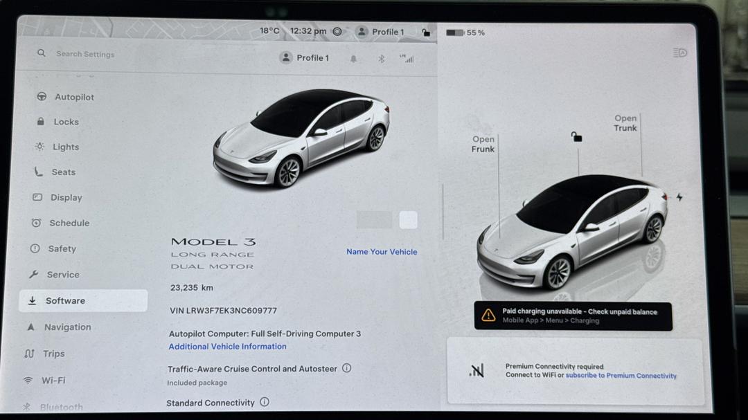2022 Tesla Model 3 Long Range, Automatic, 23235 km, Odometer View