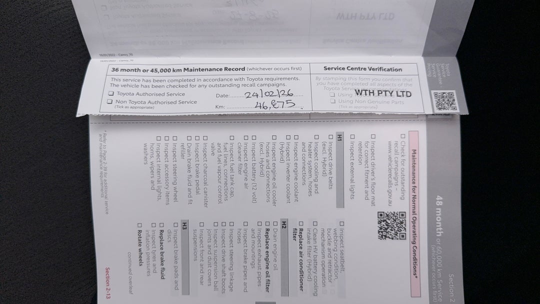 2024 Toyota Camry Ascent, Automatic, 49009 km, Service History