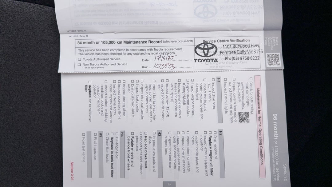 2018 Toyota Camry Ascent Hybrid, Automatic, 111846 km, Service History