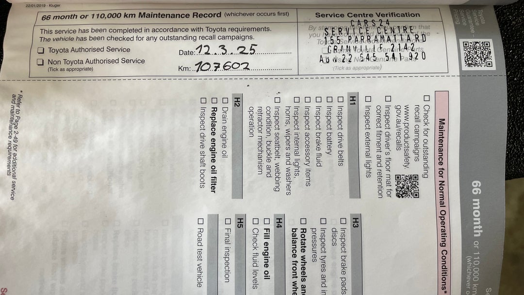 2019 Toyota Kluger Gx (4x2), Automatic, 107602 km, Service History