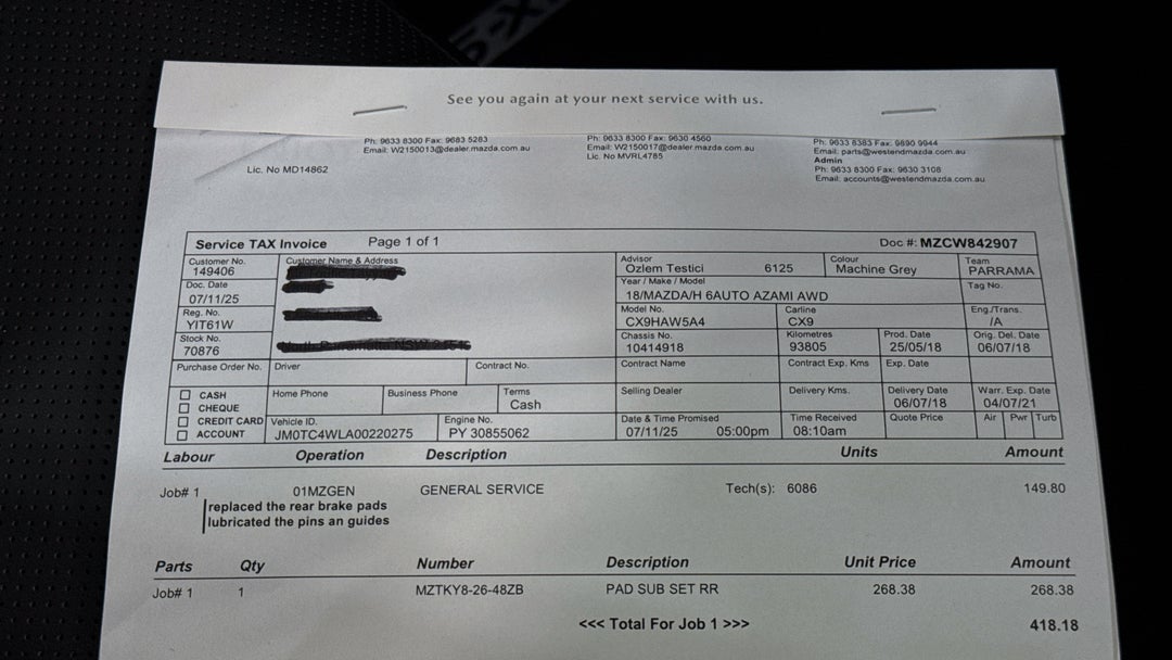 2018 Mazda CX-9 Azami (AWD), Automatic, 99428 km, Service History