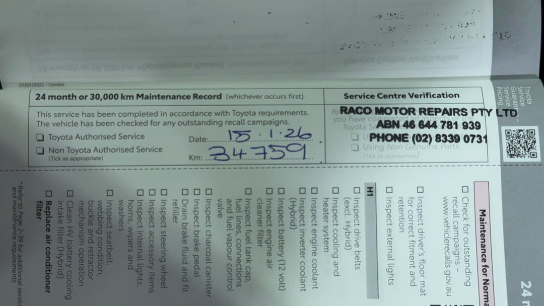 2023 Toyota Corolla Ascent Sport, Automatic, 37288 km, Service History