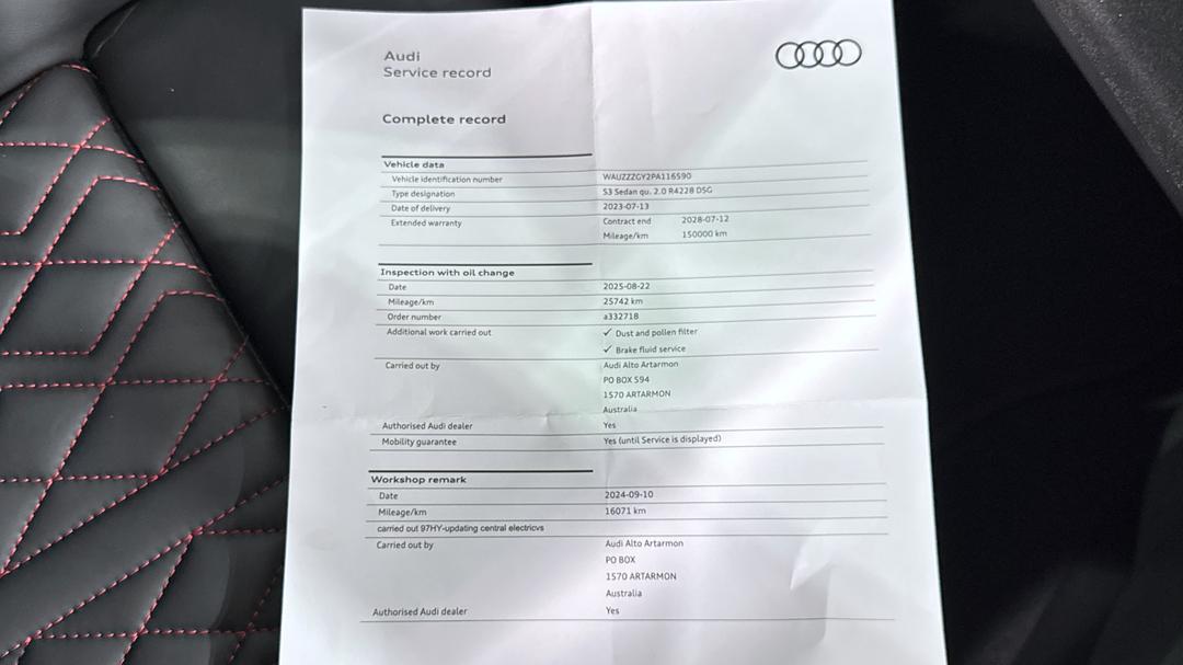 2023 Audi S3 2.0 Tfsi Quattro, Automatic, 34745 km, Service History