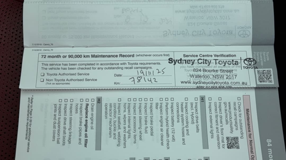2019 Toyota Camry Sx, Automatic, 86273 km, Service History