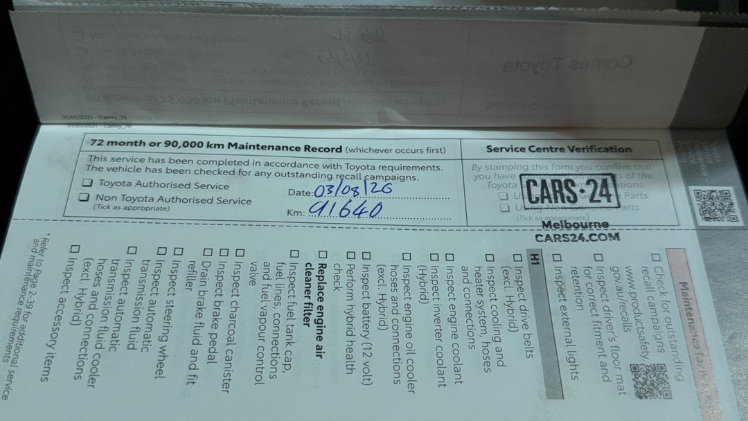 2021 Toyota Camry Ascent, Automatic, 91641 km, Service History