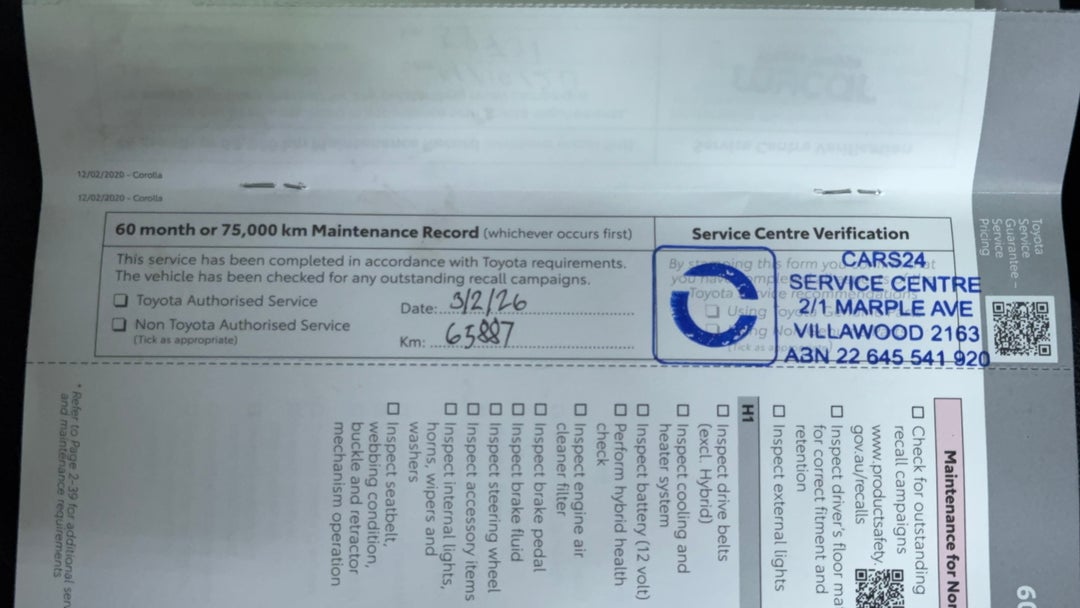 2020 Toyota Corolla Ascent Sport + Tr Kit, Automatic, 65896 km, Service History