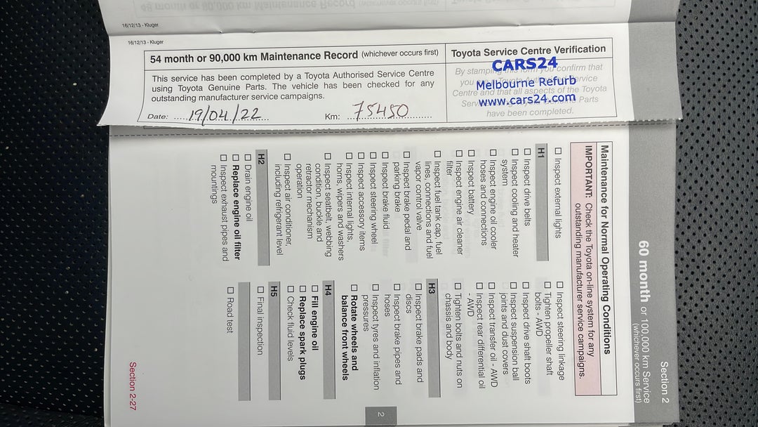 2014 Toyota Kluger Gxl (4x4), Automatic, 75451 km, Service History