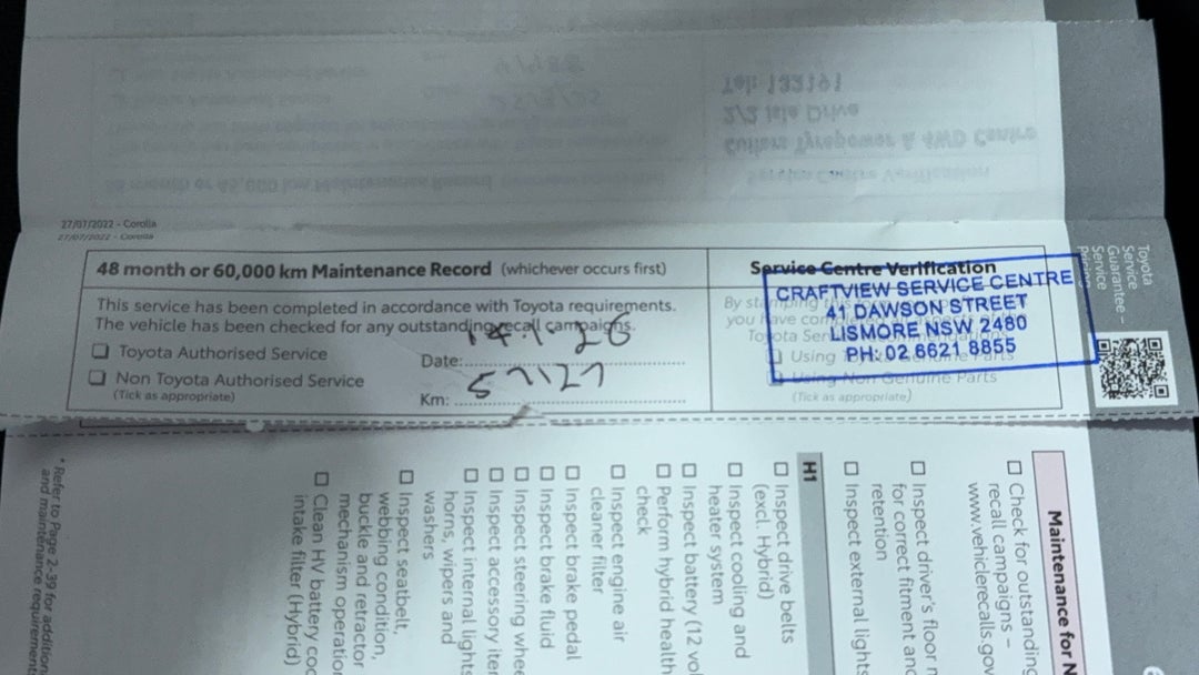 2022 Toyota Corolla Ascent Sport Hybrid, Automatic, 57748 km, Service History