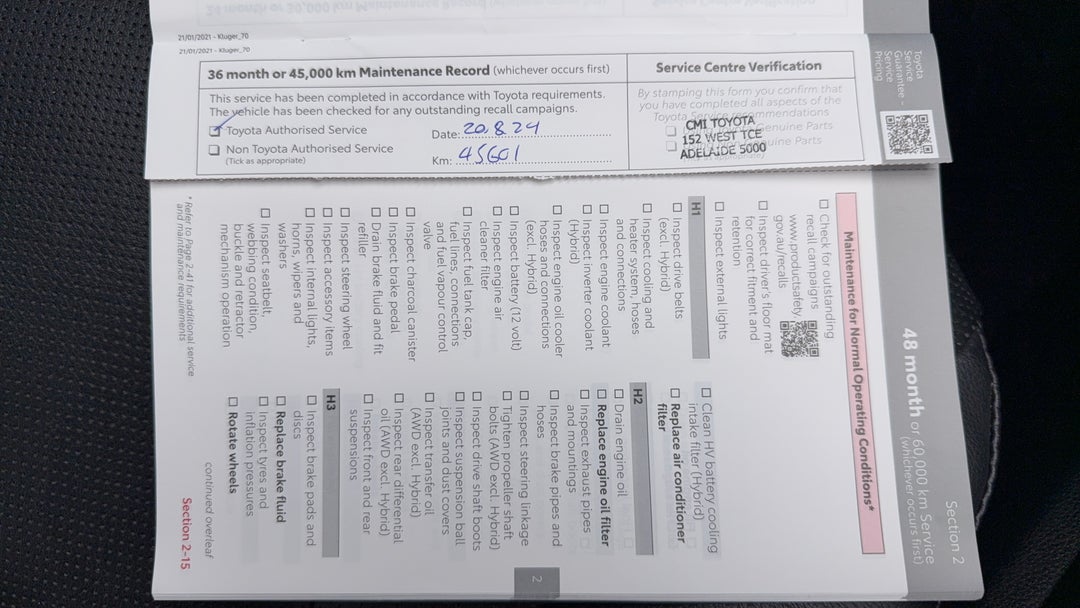 2021 Toyota Kluger Grande Hybrid AWD, Automatic, 55837 km, Service History