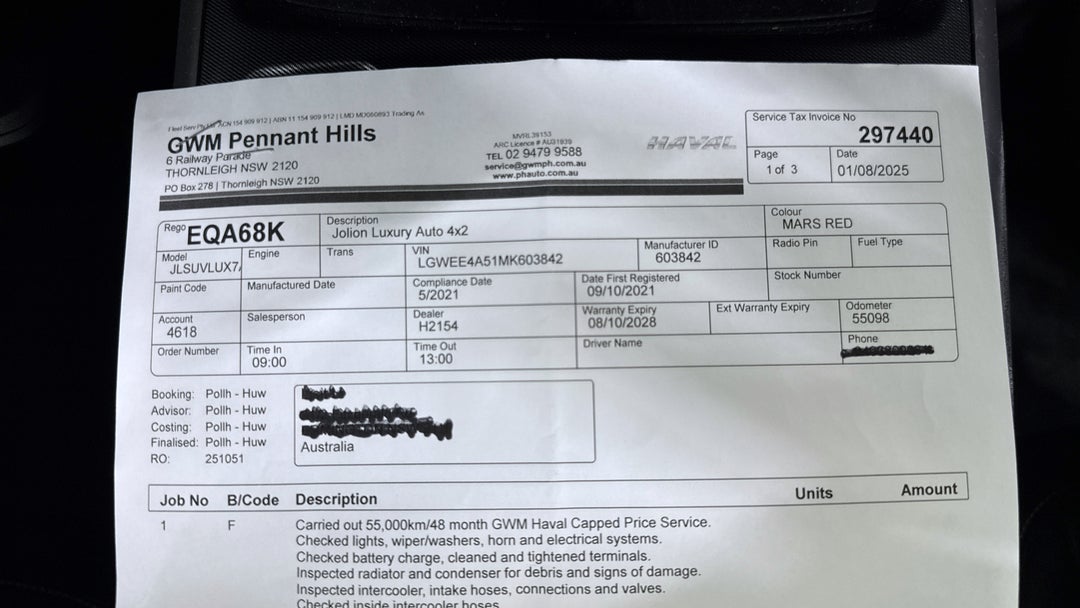 2021 GWM Haval Jolion Lux, Automatic, 66211 km, Service History