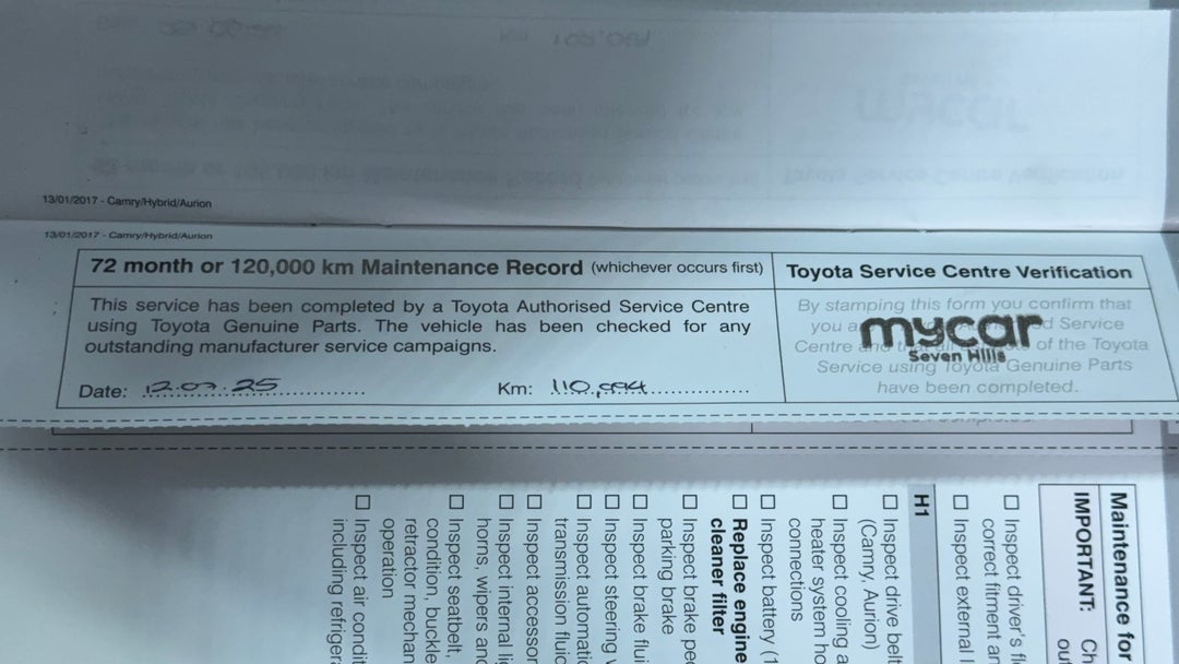 2017 Toyota Camry Atara S, Automatic, 115034 km, Service History