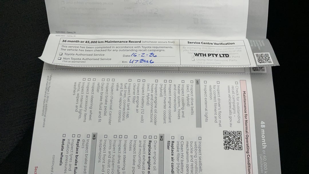 2024 Toyota Camry Ascent, Automatic, 48303 km, Service History