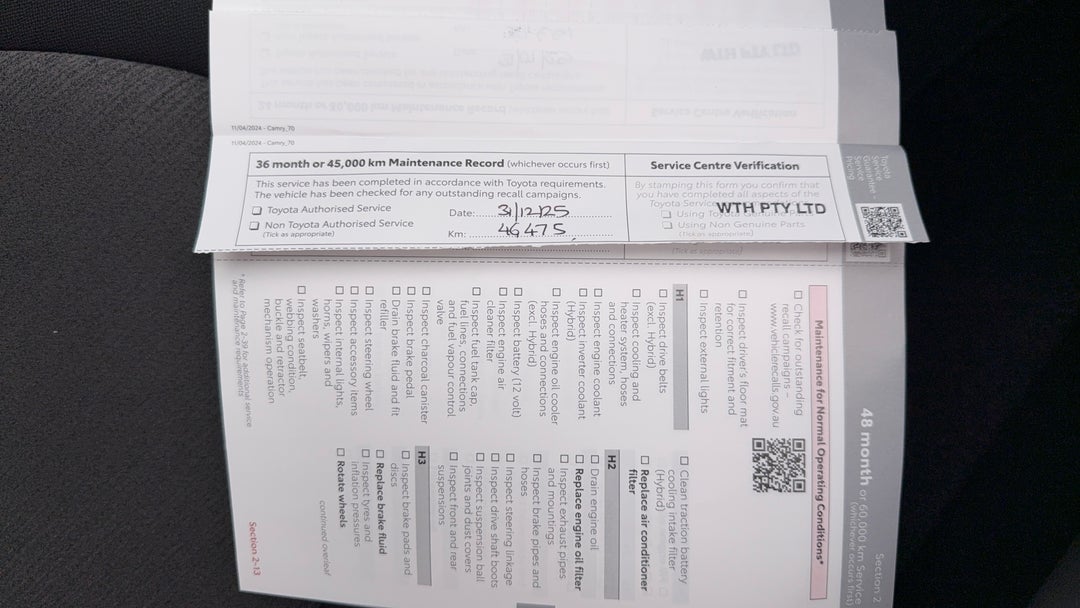 2024 Toyota Camry Ascent, Automatic, 51839 km, Service History