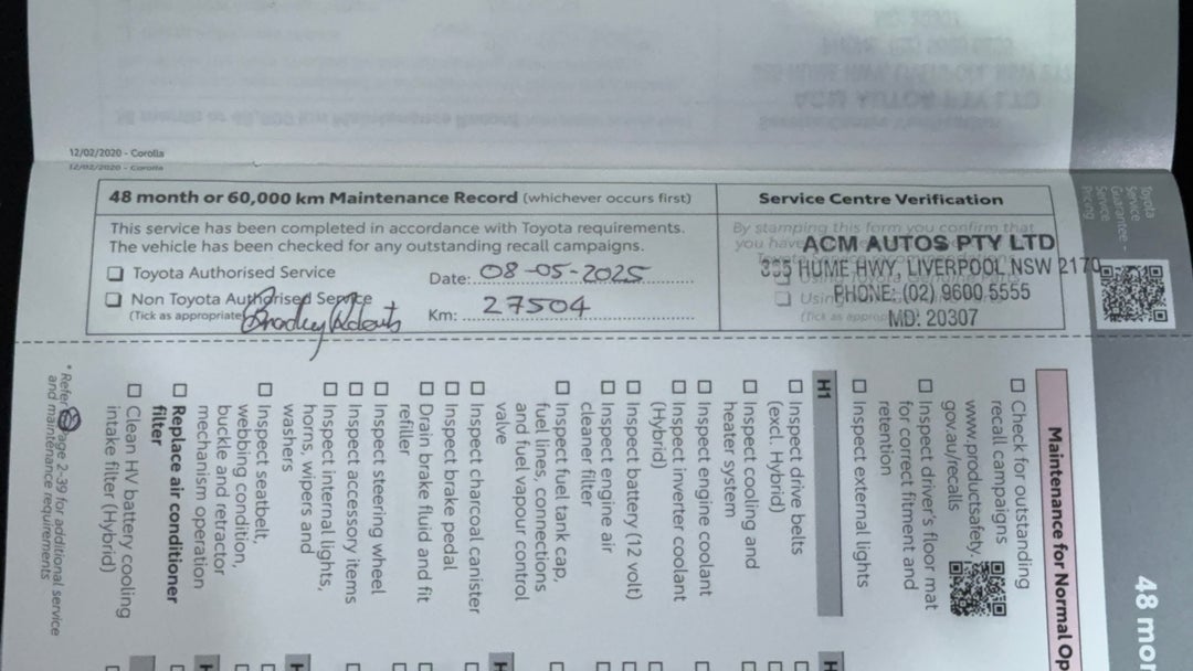 2020 Toyota Corolla Ascent Sport Hybrid, Automatic, 31270 km, Service History